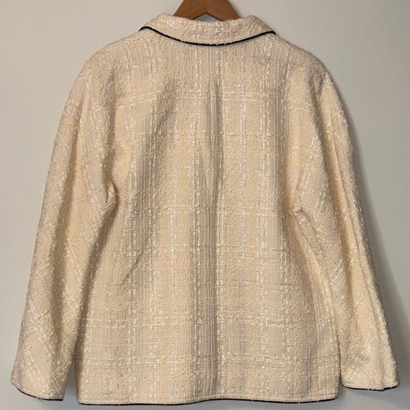 Tory Burch Ivory Plaid Tweed Oversized Blazer Size 10 - Picture 2 of 6